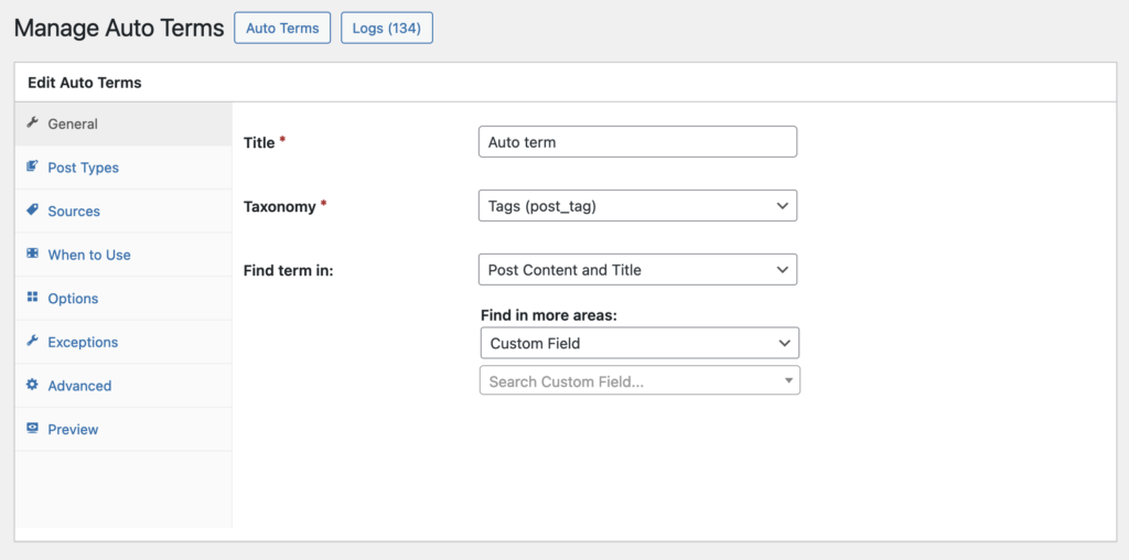 Manage Auto Terms screen