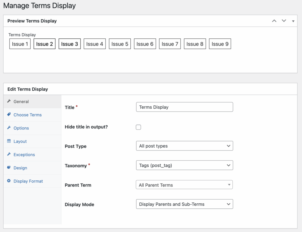 Manage Terms Display