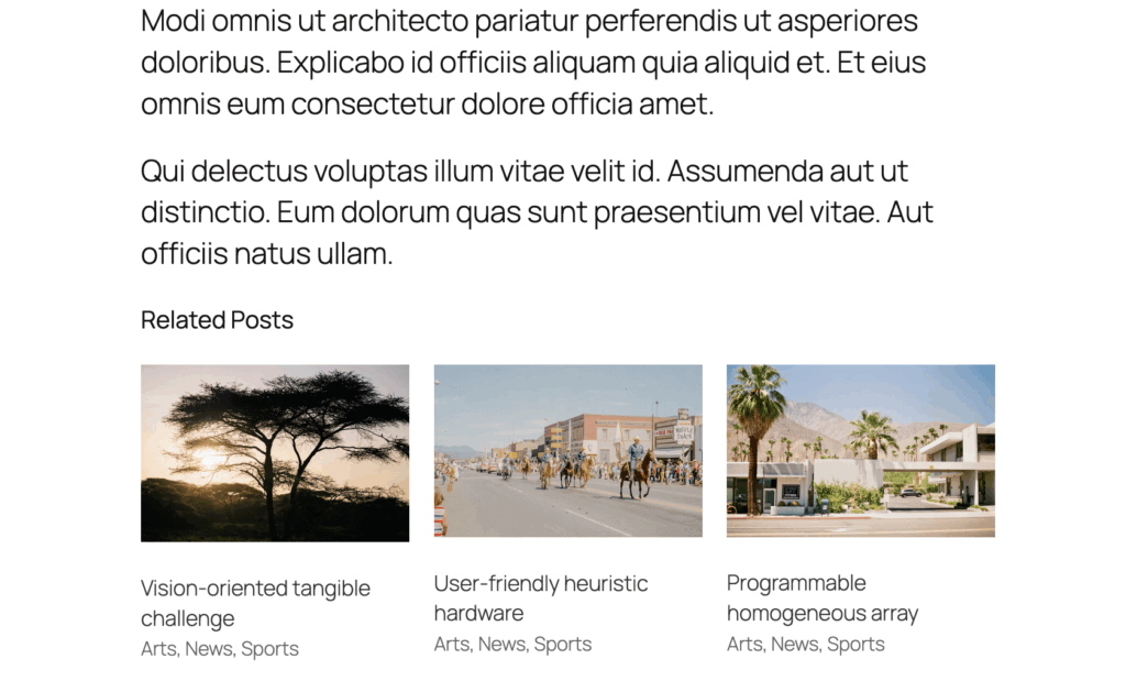 Related Posts screen frontend