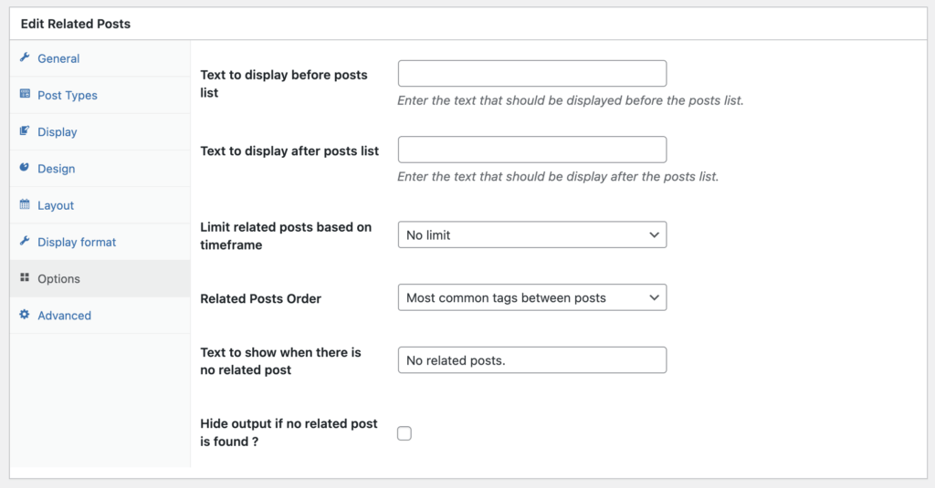 Related Posts options