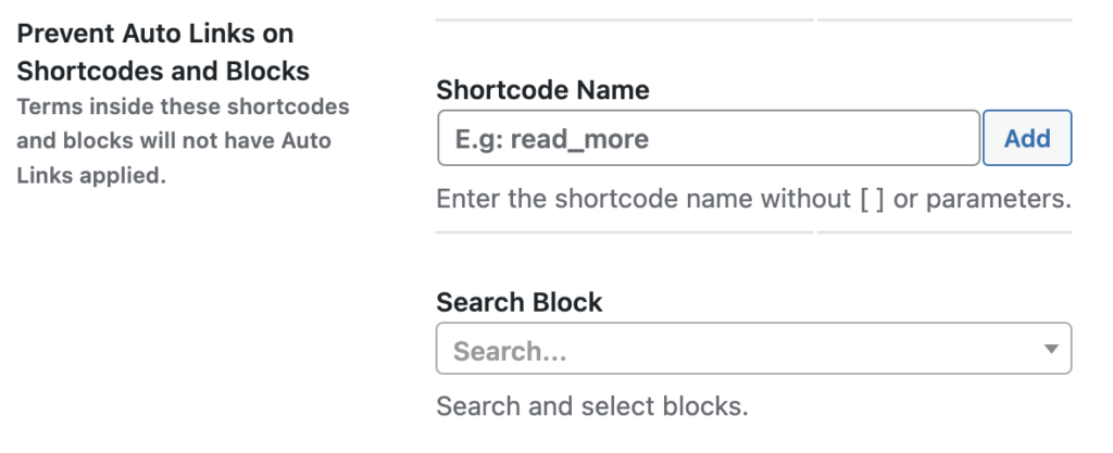 Exclude from shortcodes and blocks