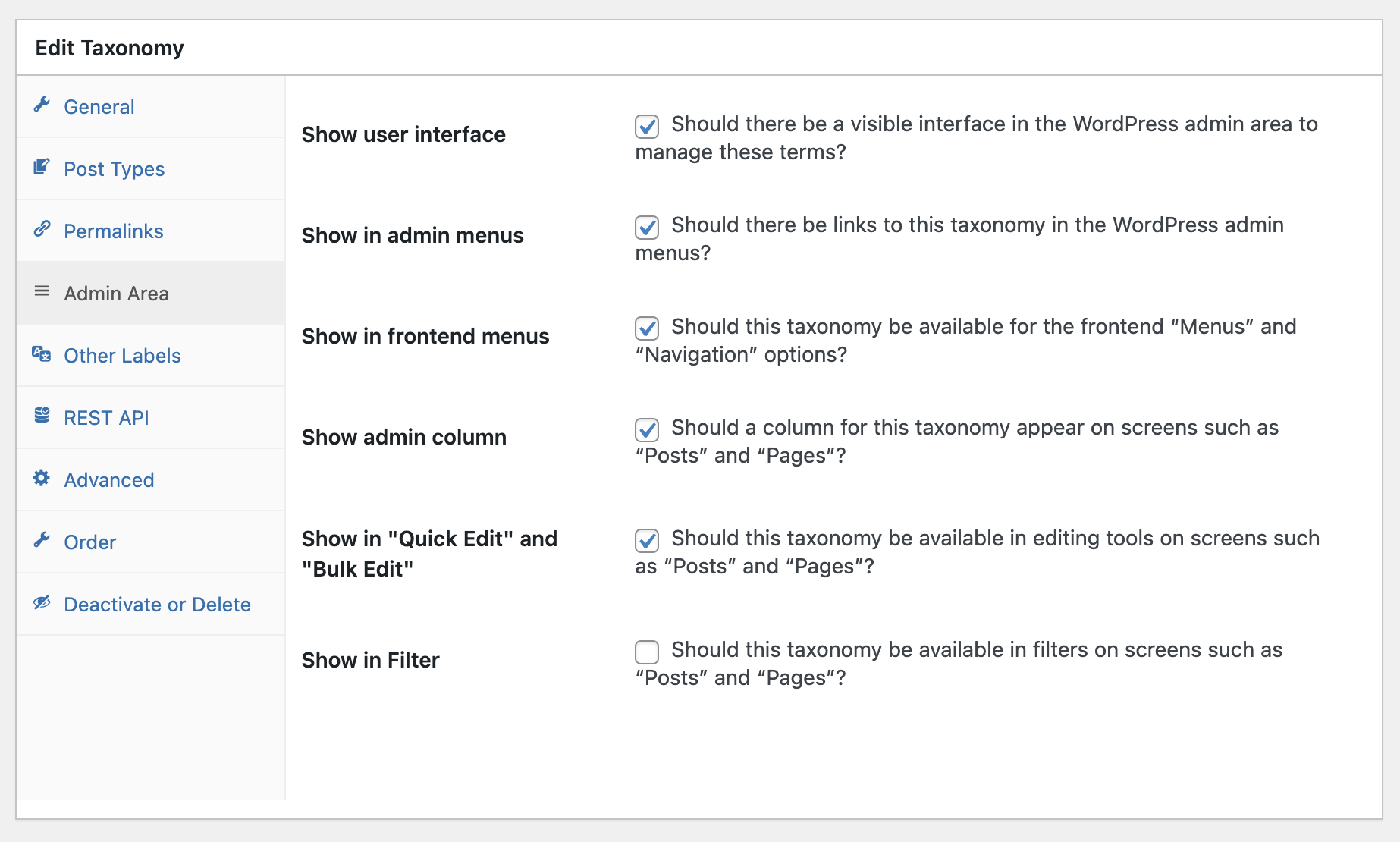 Edit taxonomy admin area