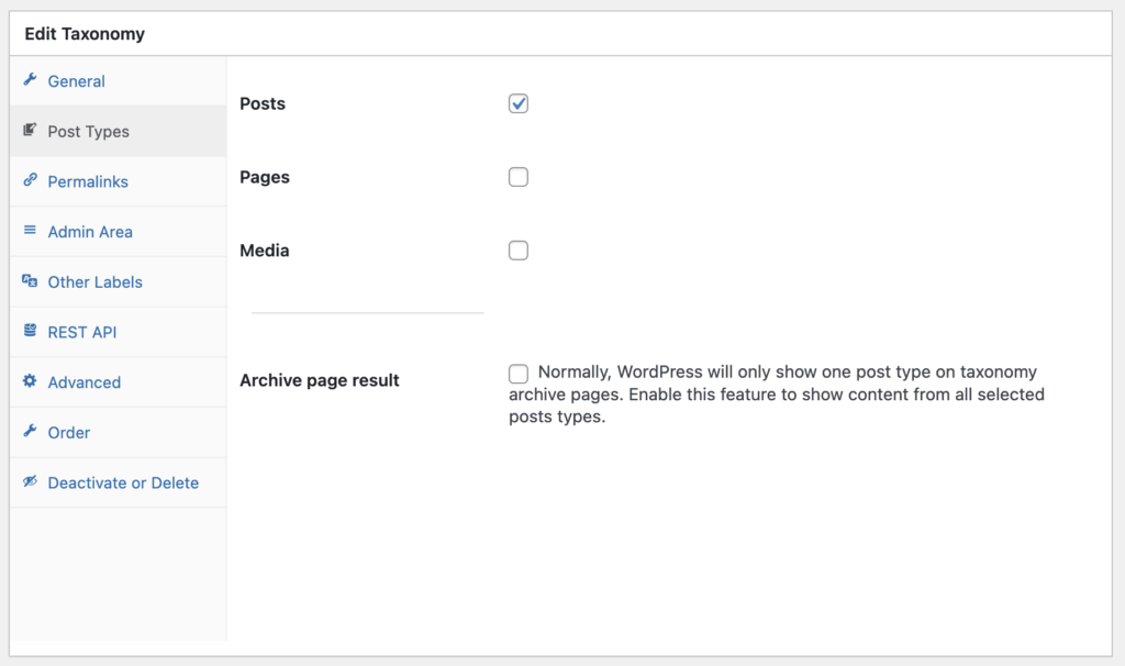 Edit taxonomies - post type