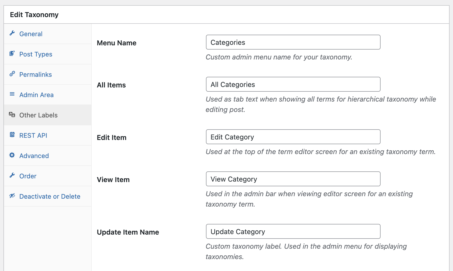 Taxonomies: Other Labels