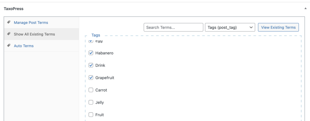 Metabox with checklist in TaxoPress