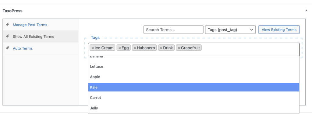 Metabox with dropdown in TaxoPress