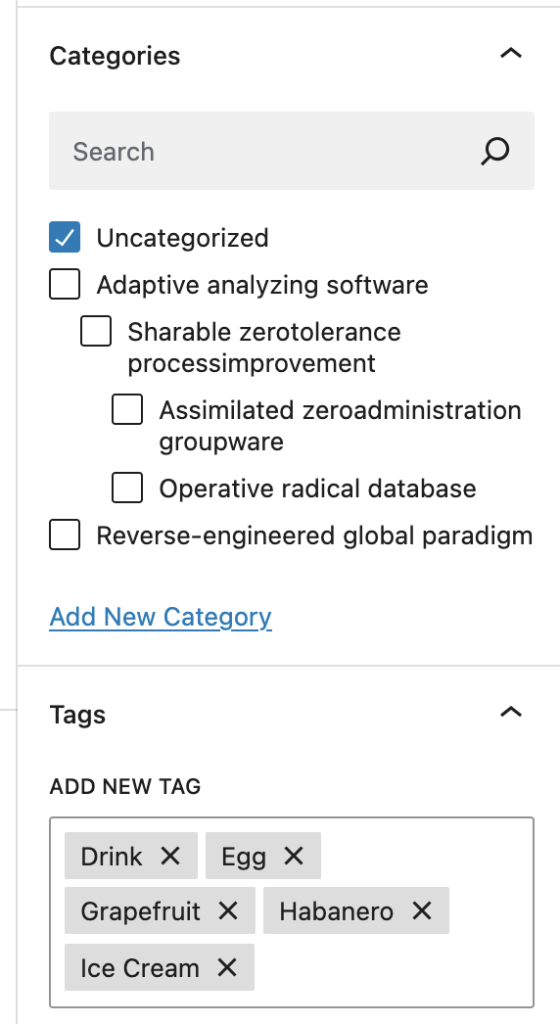 Tags and Categories box in WordPress core