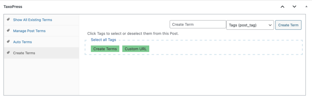 Create terms TaxoPress metabox