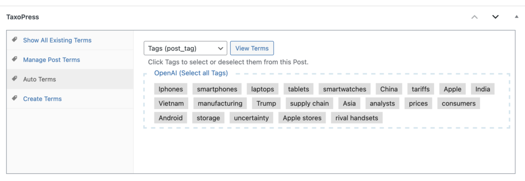 3.5 model from OpenAI in TaxoPress