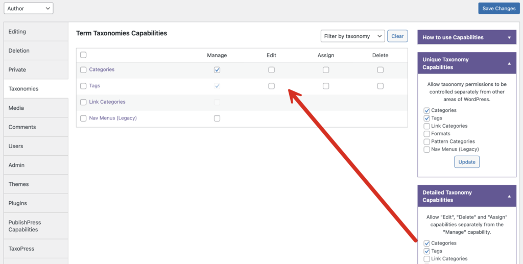 Detailed Taxonomy Capabilities area