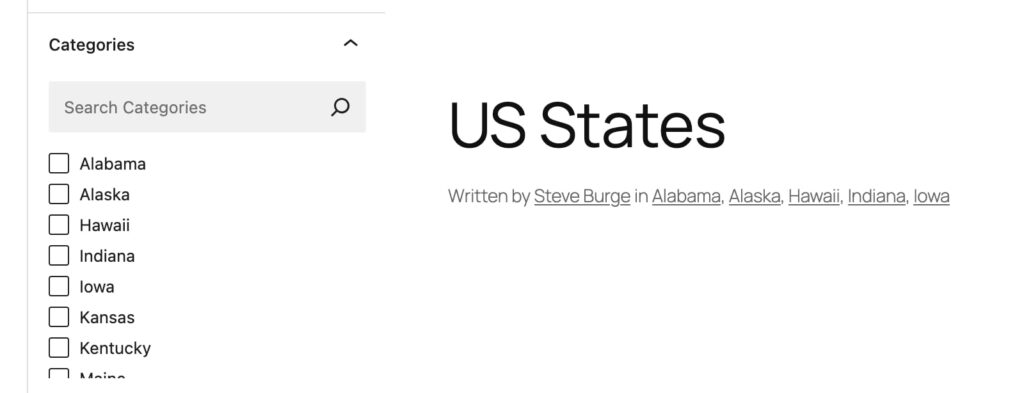 Categories in alphabetical order