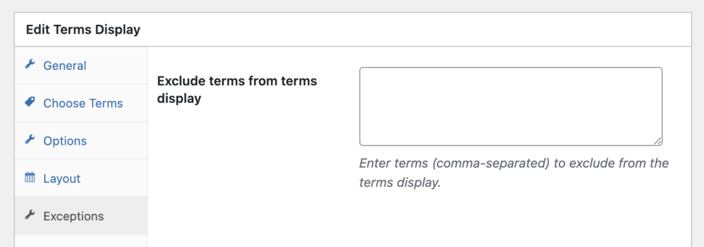 Exclude terms from terms display