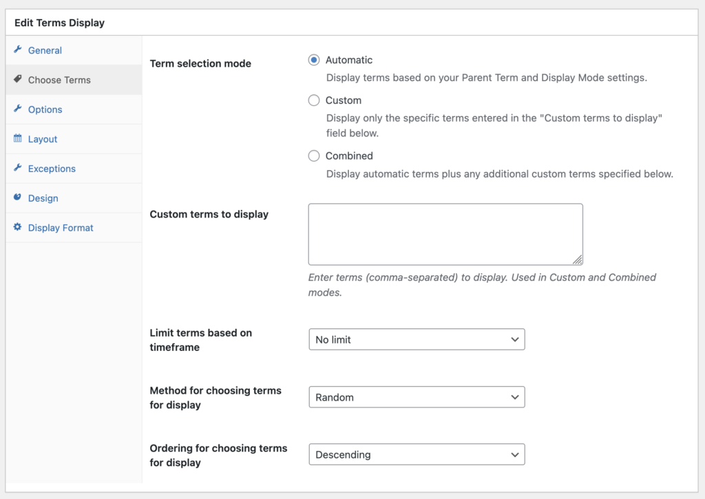 Choose Terms feature in TaxoPress