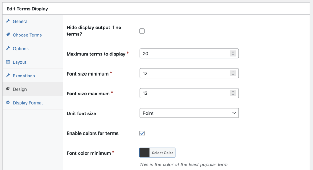 Design options for Terms Display