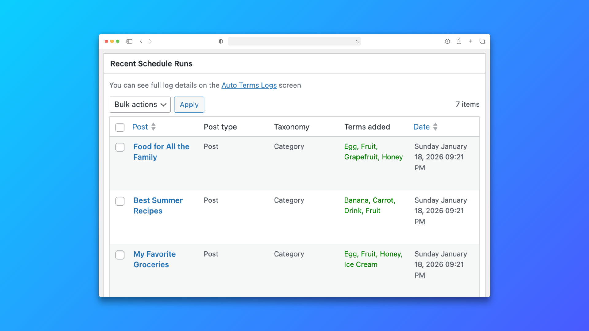 Auto Terms schedule screen in TaxoPress